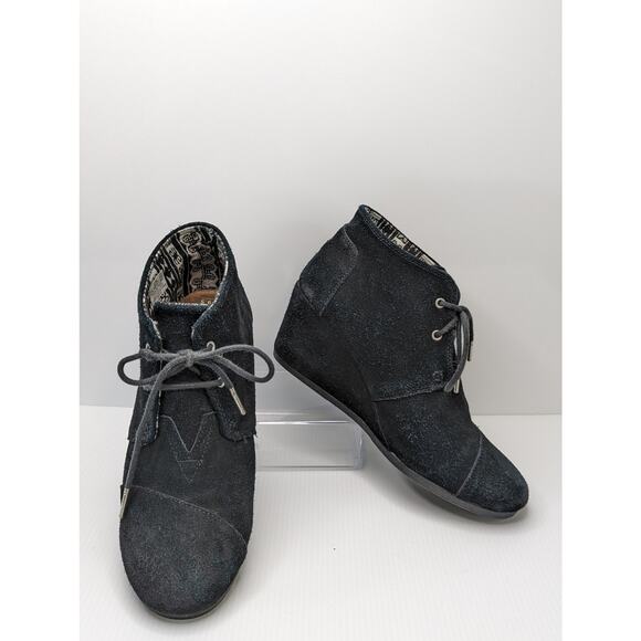 Toms lace up wedge suede booties black size 9.5 - Picture 1 of 11